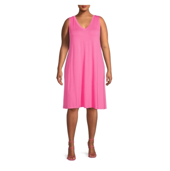 * Terra & Sky  womens Plus size 1X flip flop midi dress solid pink - Picture 2 of 6